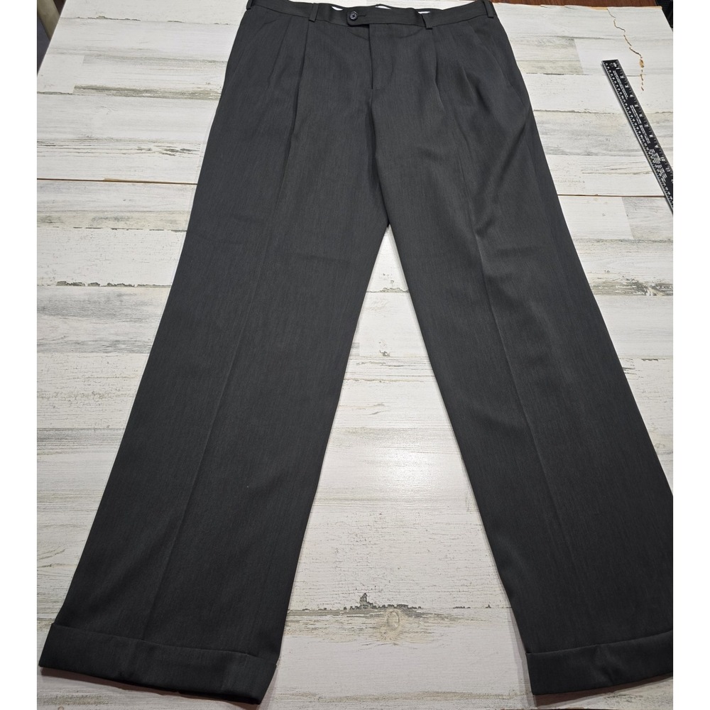 Perry Ellis Portfolio Mens Charcoal Grey Pleated Cuffed Dress Pants 36x34